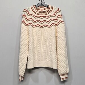Madewell Pickard Mockneck Sweater XL Retro 70s Chunky Cable 3D Bobble Knit‎ Cozy